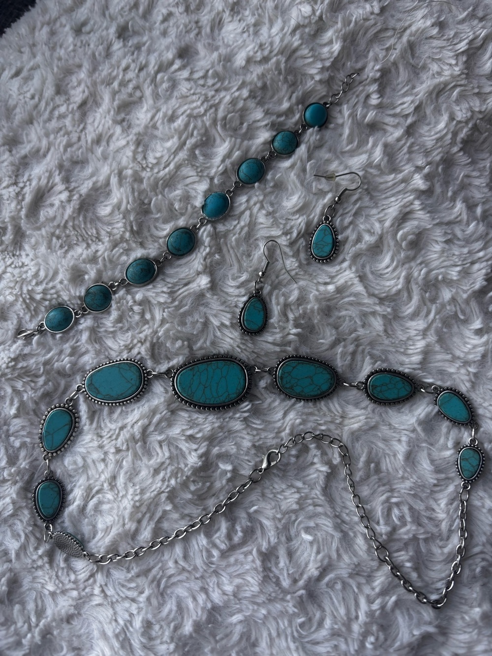 Turquoise Teardrop & Oval Statement Necklace Bracelet and Earrings Set